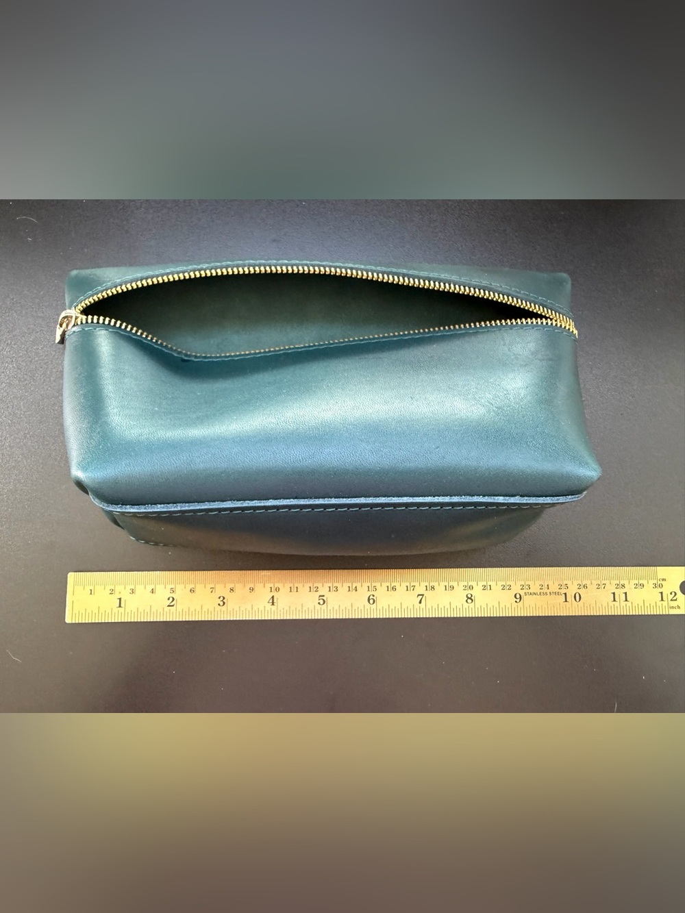 New Portland Leather Goods Classic Makeup Bag Pouch Cosmetic Teal Travel Zipper